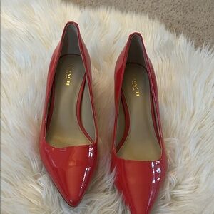 Coach Women's Lizzy Patent Leather Pump Shoes in Bright Coral size 7 1/2